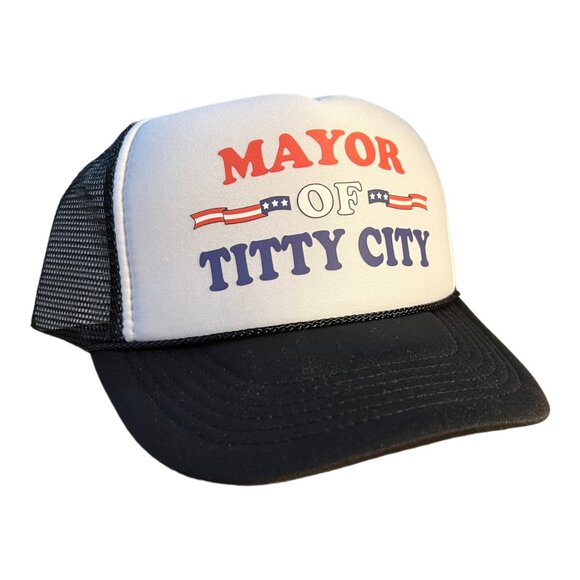 MAYOR OF TITTY CITY HAT FUNNY TRUCKER HAT AMERICAN FLAG SUMMER BOATING CAP - Picture 2 of 6
